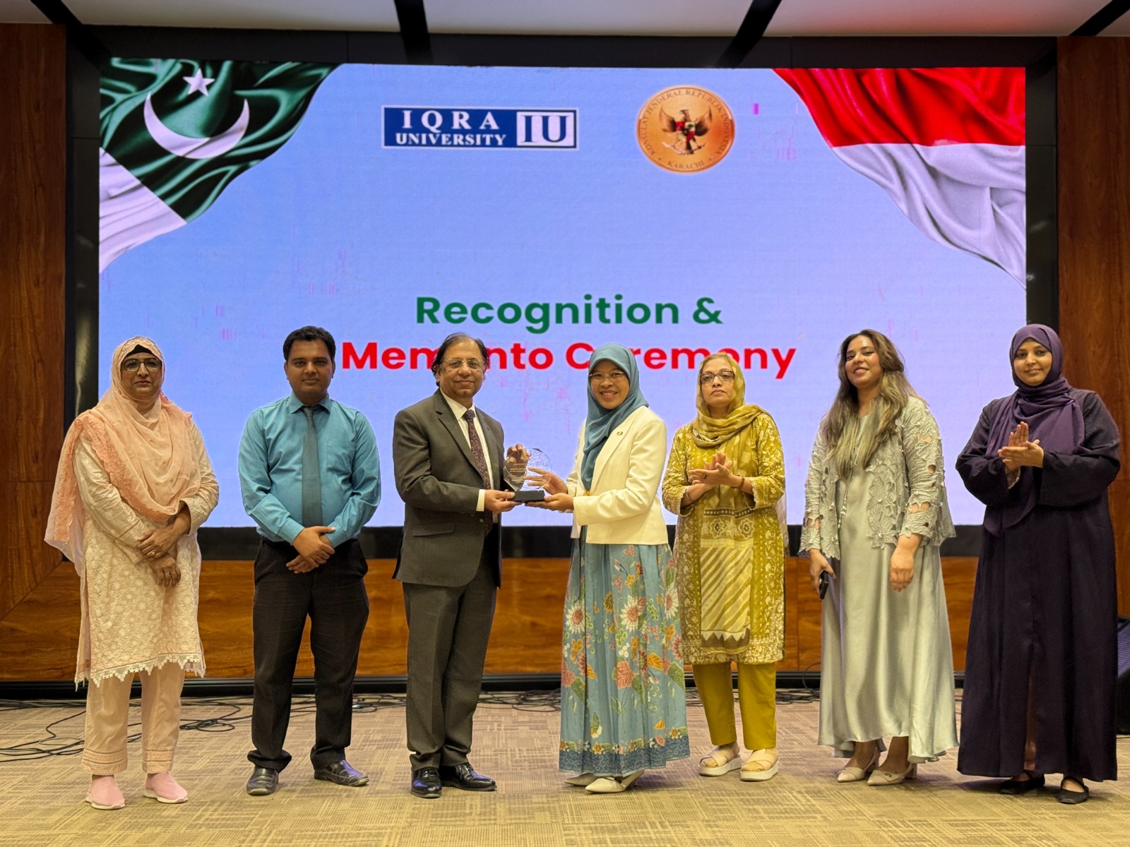 Indonesian and Pakistani students and academics attending a youth forum at Iqra University Karachi