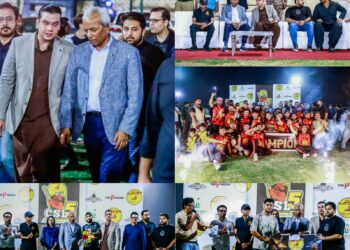 Surti Cattle Farm team receives the Cattle Super League Season 5 championship trophy in Karachi