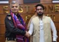 KMEDA President Muhammad Minhaj Gulfam meeting DIG East Farukh Ali Lanjhar to discuss traders’ issues in Karachi.