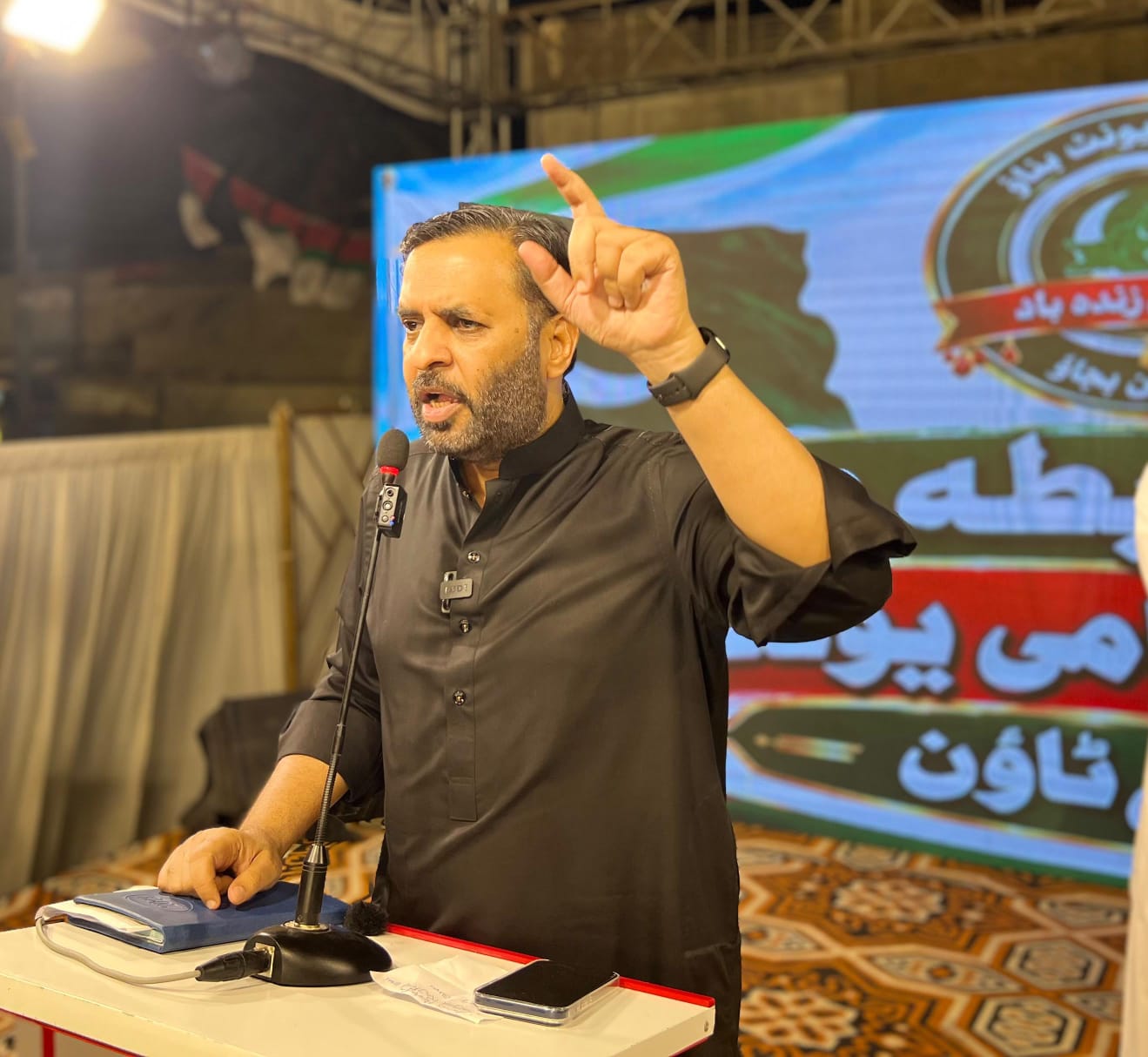 Mustafa Kamal addresses a public rally in Korangi Town on administrative reforms.