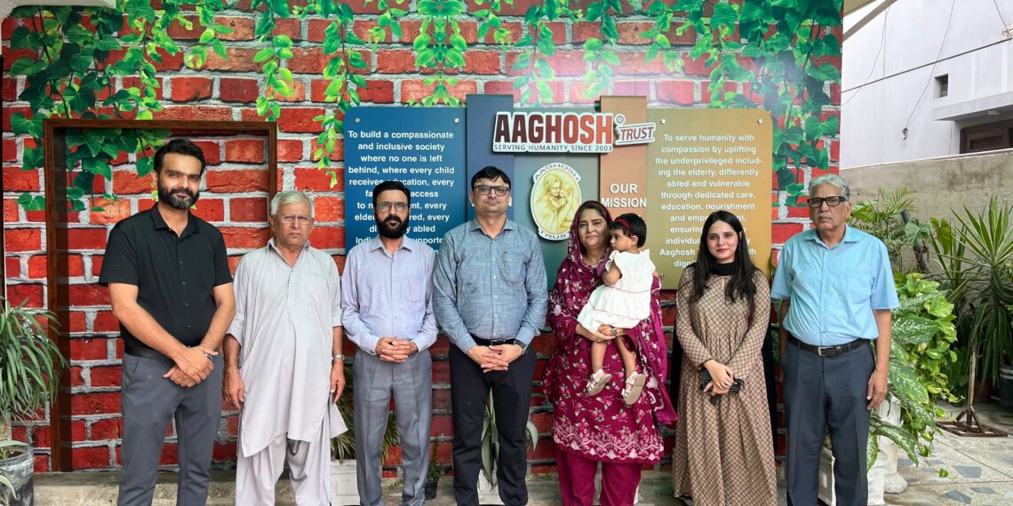 Khurram Jaffrani meets residents during his visit to Aaghosh Homes in Karachi.