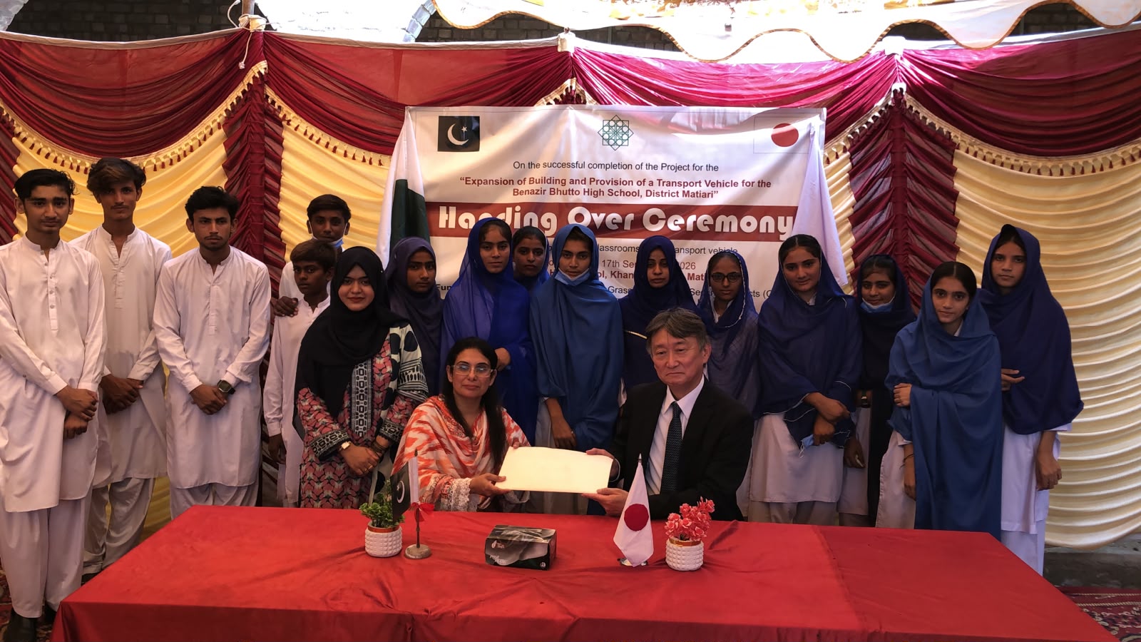 Japan-supported classrooms, science laboratory and student transport vehicle at a school in Matiari, Sindh.