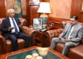 Governor Sindh Syed Muhammad Nehal Hashmi meeting Iraqi Acting Consul General Abul Hakam Adnan Sadiq at Governor House Karachi.