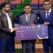 Muhammad Mahad Arif presenting limestone-based plastic alternative on HUM News Perfect Pitch