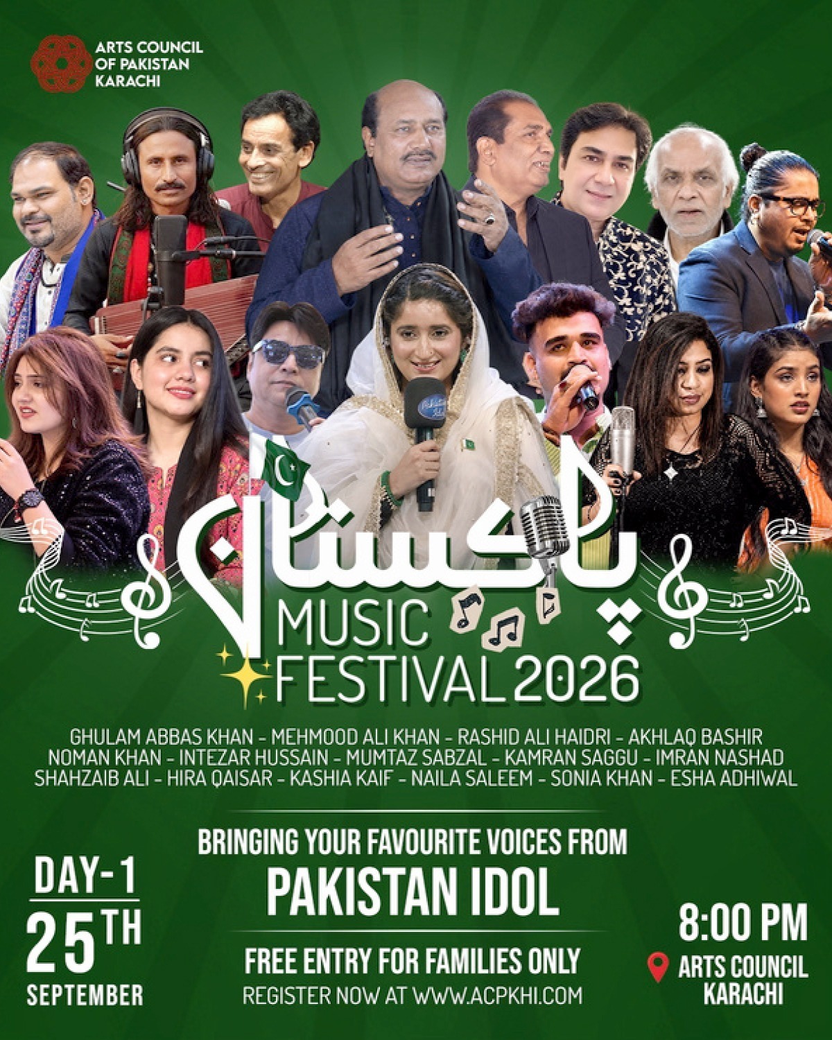 Singers perform at Pakistan Music Festival 2026 at Arts Council of Pakistan Karachi.