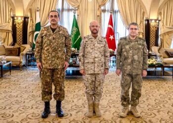 Military chiefs from Saudi Arabia, Pakistan and Türkiye during a meeting in Riyadh.