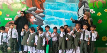 Students take part in sports and fitness activities during European Sports Day at Green School System Gulshan-e-Hadeed