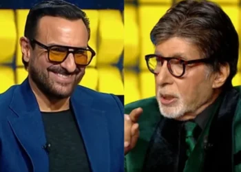 Amitabh Bachchan and Saif Ali Khan during a conversation about their family connection