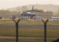 Police and emergency vehicles near RAF Fairford airbase in Gloucestershire
