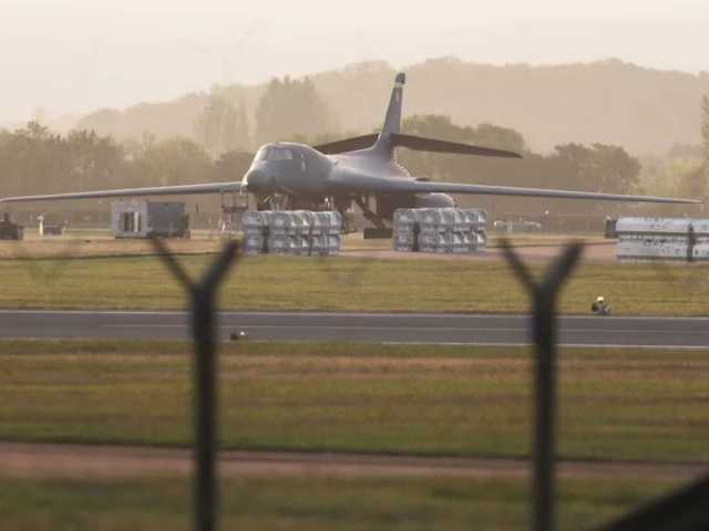 Police and emergency vehicles near RAF Fairford airbase in Gloucestershire