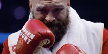Tyson Fury during a heavyweight boxing event