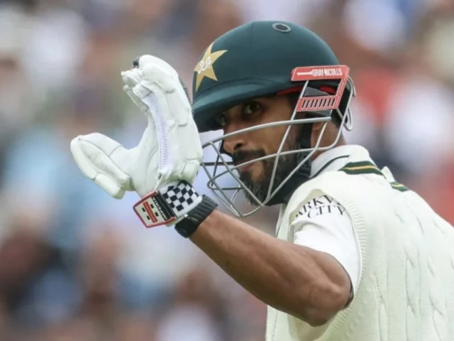Pakistan batter Razaullah Khan celebrates during the final Test against England at Edgbaston.