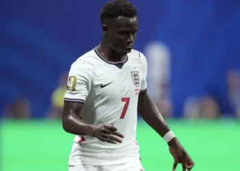 Bukayo Saka playing for England football team