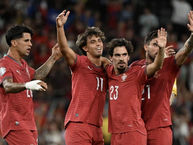 Joao Felix celebrates after scoring for Portugal against Wales in the Nations League.