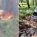School van carrying children catches fire after plunging into a ravine on Angoori Road in Murree