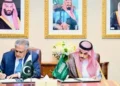 Ishaq Dar and Saudi Foreign Minister Prince Faisal bin Farhan during UN General Assembly engagement