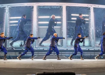 Backstreet Boys members performing during a live concert