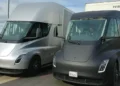 Tesla Semi electric truck displayed outside the company’s Nevada factory