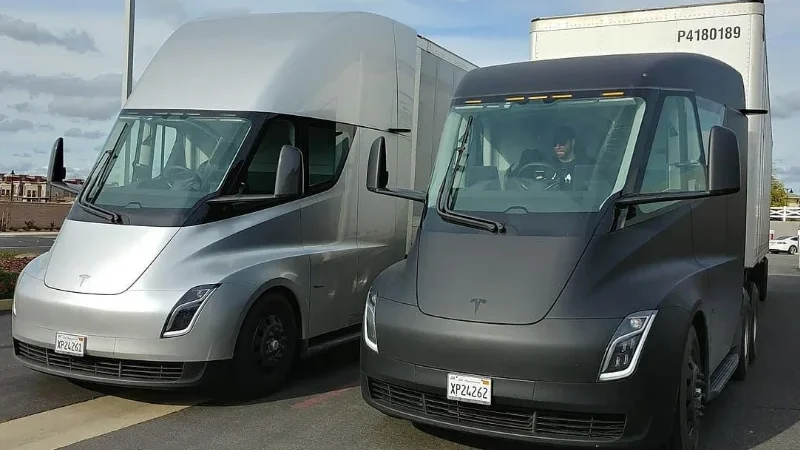 Tesla Semi electric truck displayed outside the company’s Nevada factory