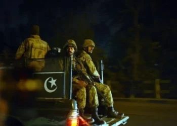 Security forces during a counter-terrorism operation near Kalat in Balochistan
