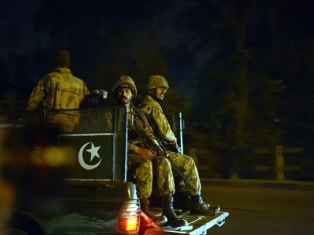 Security forces during a counter-terrorism operation near Kalat in Balochistan