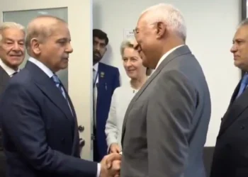 Shehbaz Sharif meeting European Council President António Costa and European Commission President Ursula von der Leyen in New York.