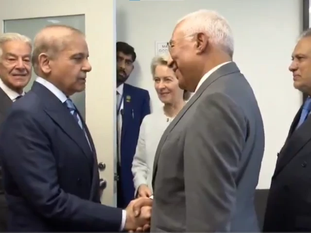 Shehbaz Sharif meeting European Council President António Costa and European Commission President Ursula von der Leyen in New York.