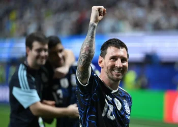 Lionel Messi wearing the Argentina jersey ahead of his final international match.