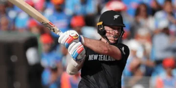 New Zealand all-rounder Michael Bracewell during an international cricket match.