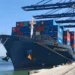 Container ship at Karachi port as direct shipping connectivity with European ports resumes.
