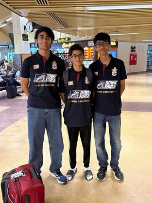 Karachi Grammar School students Ziyad Qasim Farrukh, Shaayan Nadir Abdullah and Syed Taha Ahmed with their autonomous robotics project