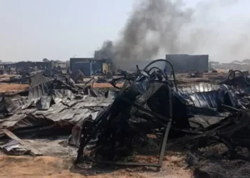 Smoke rises over a conflict-affected area in Sudan as drone strikes intensify fighting between the Sudanese military and Rapid Support Forces.
