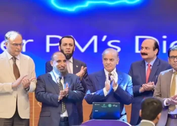 Prime Minister Shehbaz Sharif addresses the launch ceremony of the Prime Minister’s Youth Chromebook Scheme in Islamabad.
