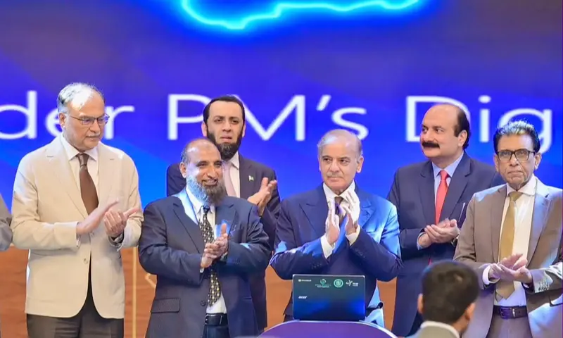 Prime Minister Shehbaz Sharif addresses the launch ceremony of the Prime Minister’s Youth Chromebook Scheme in Islamabad.