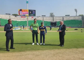 Pakistan and Sri Lanka cricket teams prepare for their ODI tri-series match at Gaddafi Stadium in Lahore.
