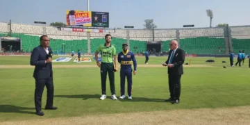 Pakistan and Sri Lanka cricket teams prepare for their ODI tri-series match at Gaddafi Stadium in Lahore.