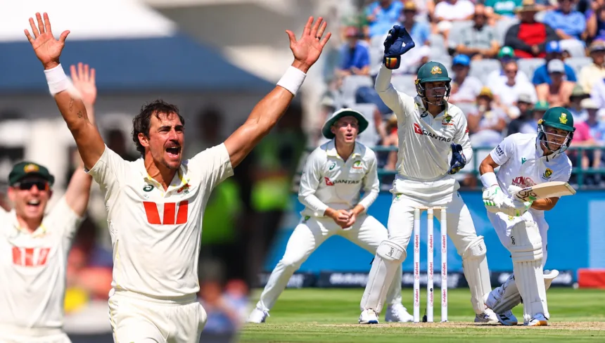 Australia fast bowler Mitchell Starc takes six wickets as South Africa score 329 on the opening day of the first Test at Newlands in Cape Town.