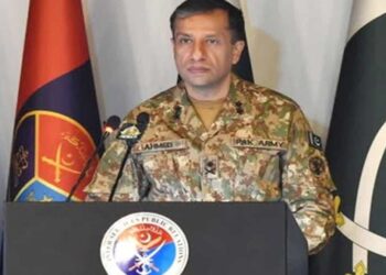DG ISPR Lt Gen Ahmed Sharif Chaudhry during a media briefing on Pakistan security
