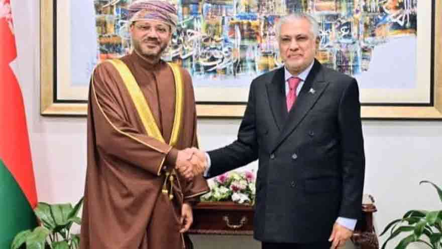 Pakistan’s Ishaq Dar meets Oman’s Foreign Minister Sayyid Badr Al Busaidi at the Ministry of Foreign Affairs.