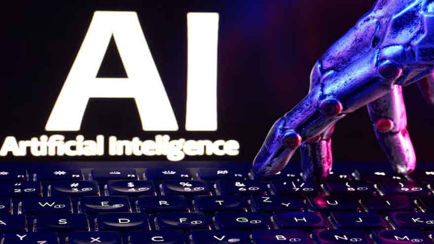 Wall Street trading screens displaying technology stocks as investors await AI company earnings.