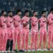 Pakistan cricket team in pink kits for the Breast Cancer Awareness Day ODI at Gaddafi Stadium, Lahore.