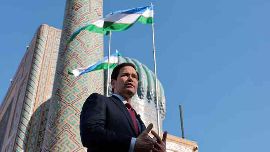 Marco Rubio during diplomatic talks in Uzbekistan on efforts to end the Russia-Ukraine war.