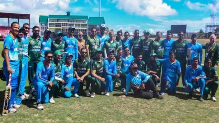 Pakistan Over-40 cricket team players during their match against India in Guyana.