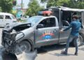 Rescue teams respond to an accident involving Elite Force personnel near Qureshi Interchange in Punjab.