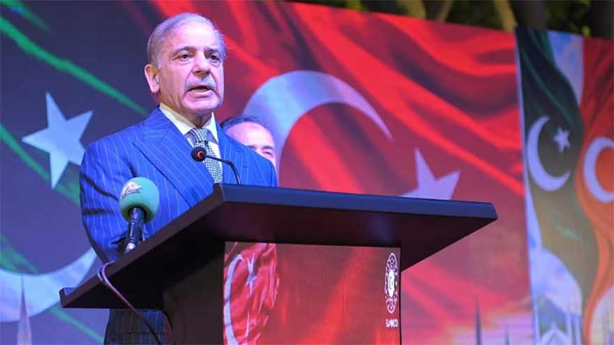Prime Minister Shehbaz Sharif speaking at Türkiye’s 103rd Republic Day ceremony in Islamabad.