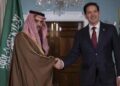 Marco Rubio and Saudi Foreign Minister Prince Faisal bin Farhan Al Saud during their meeting at the G20 Foreign Ministers’ Meeting in Atlanta.