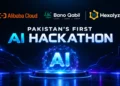 Participants present artificial intelligence projects during Alibaba Cloud’s first AI hackathon in Pakistan at NASTP Karachi.