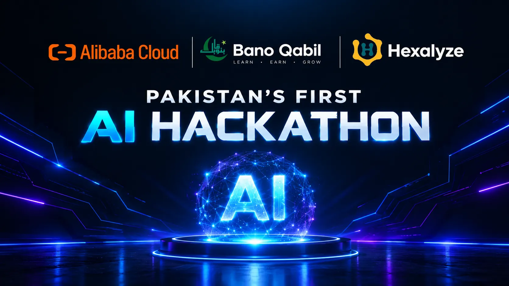 Participants present artificial intelligence projects during Alibaba Cloud’s first AI hackathon in Pakistan at NASTP Karachi.