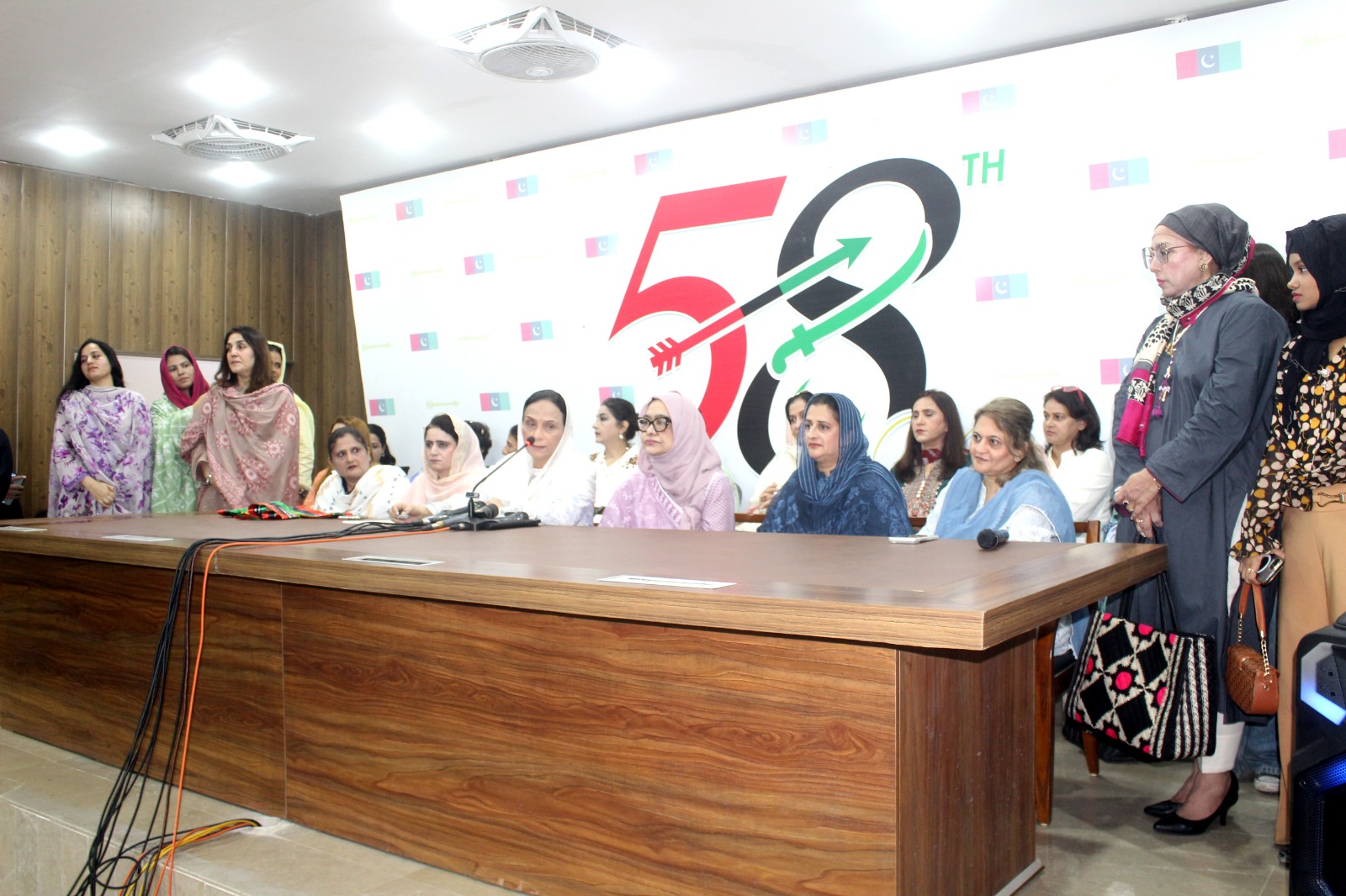 PPP leaders with women joining the Pakistan Peoples Party at Bilawal House Karachi