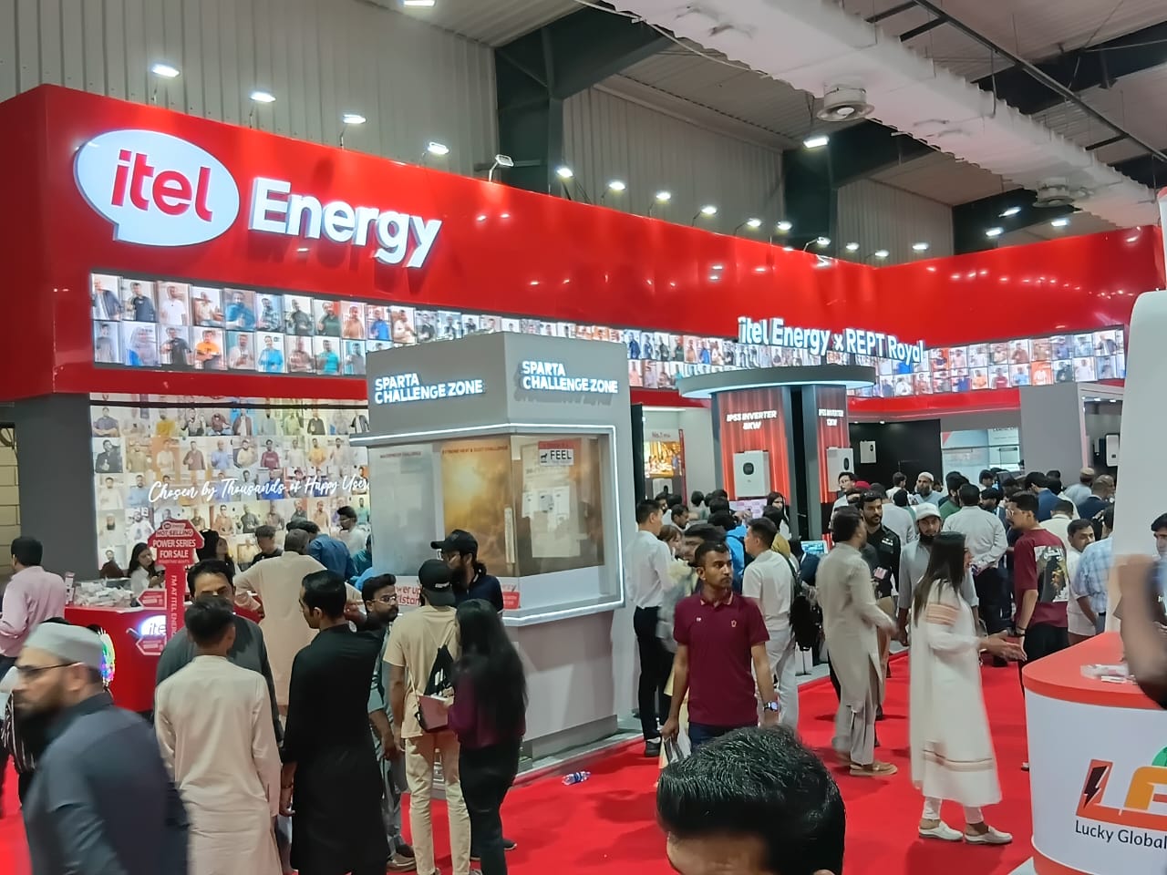 itel Energy solar battery storage systems and hybrid inverters displayed at the Solar Pakistan Expo in Karachi.